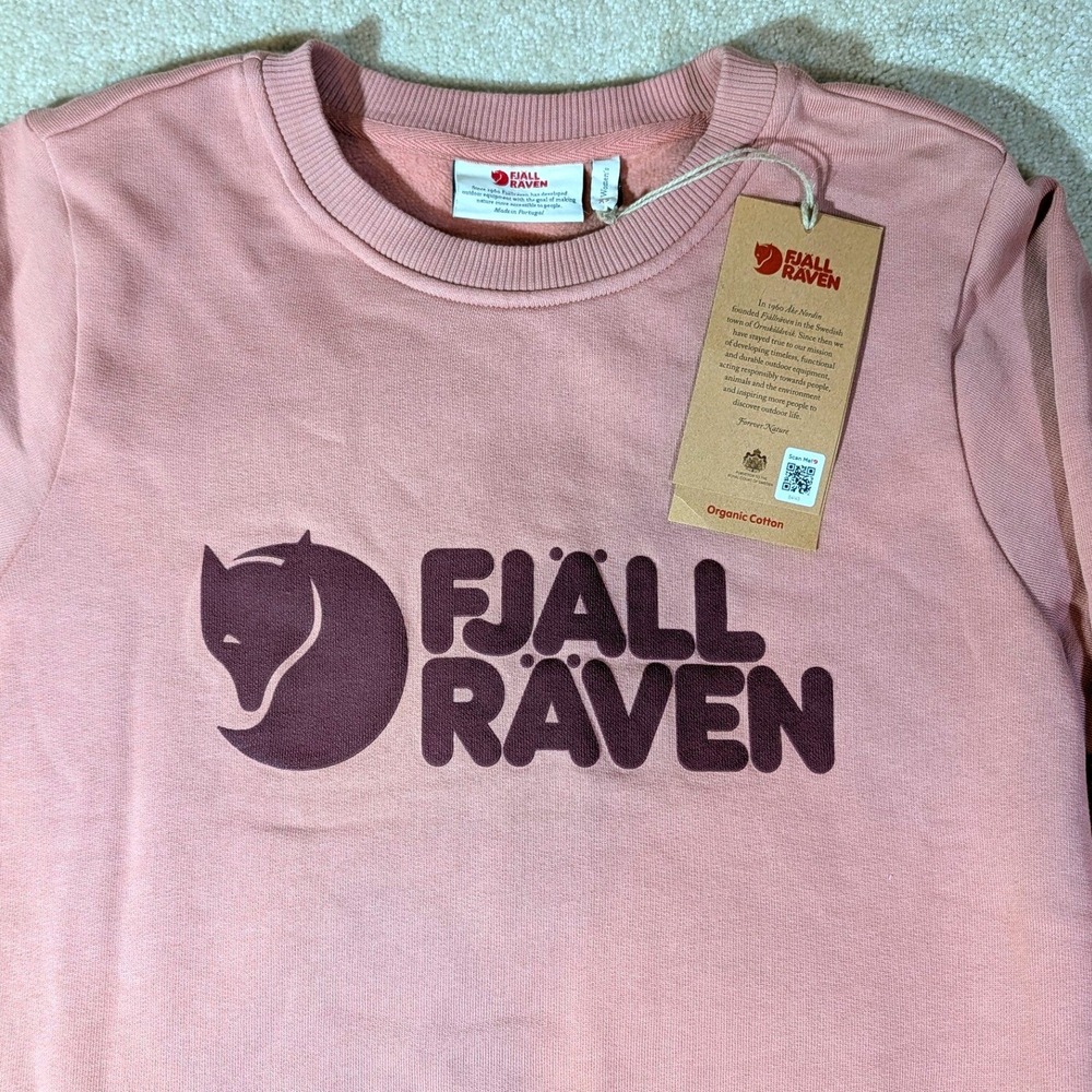 Fjallraven Logo Sweater Women Dusty Rose Port Organic Cotton Sweatshirt 84143 XS